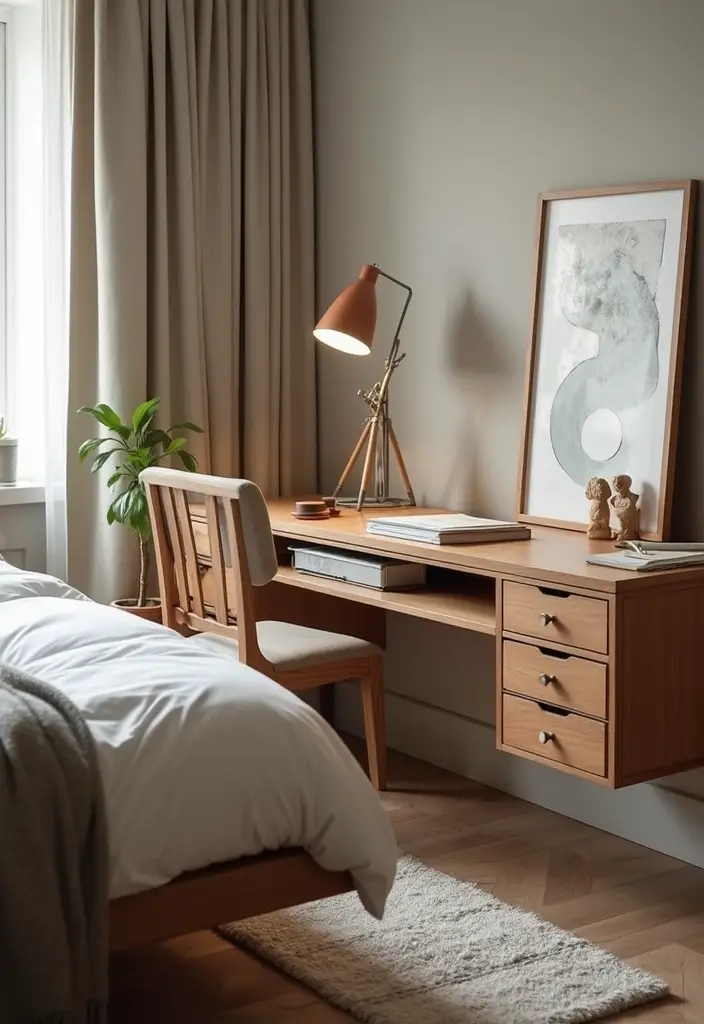 Floating Nightstand with Fold-out Desk