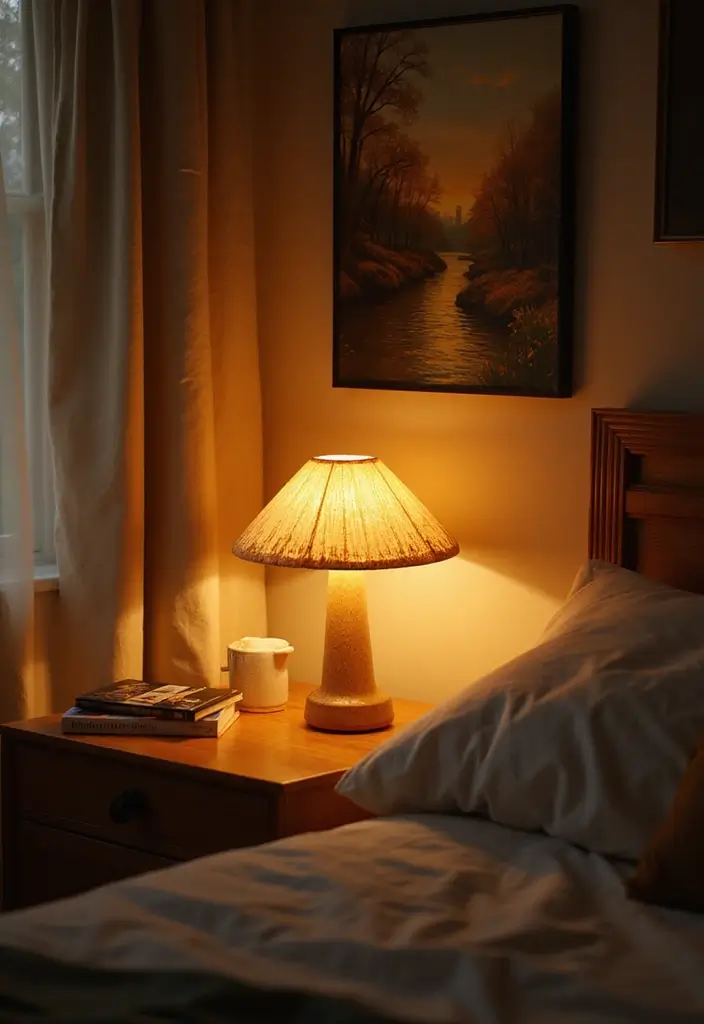 Artistic placement of mushroom lamp highlighting decor