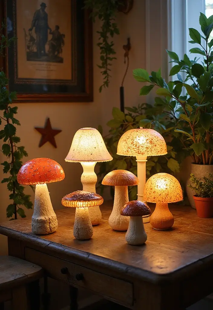 Organic mushroom-shaped lamp in sage green