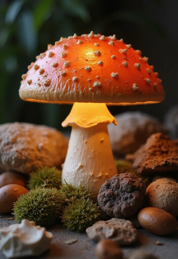 Varied lamp shades enhancing mushroom lamp