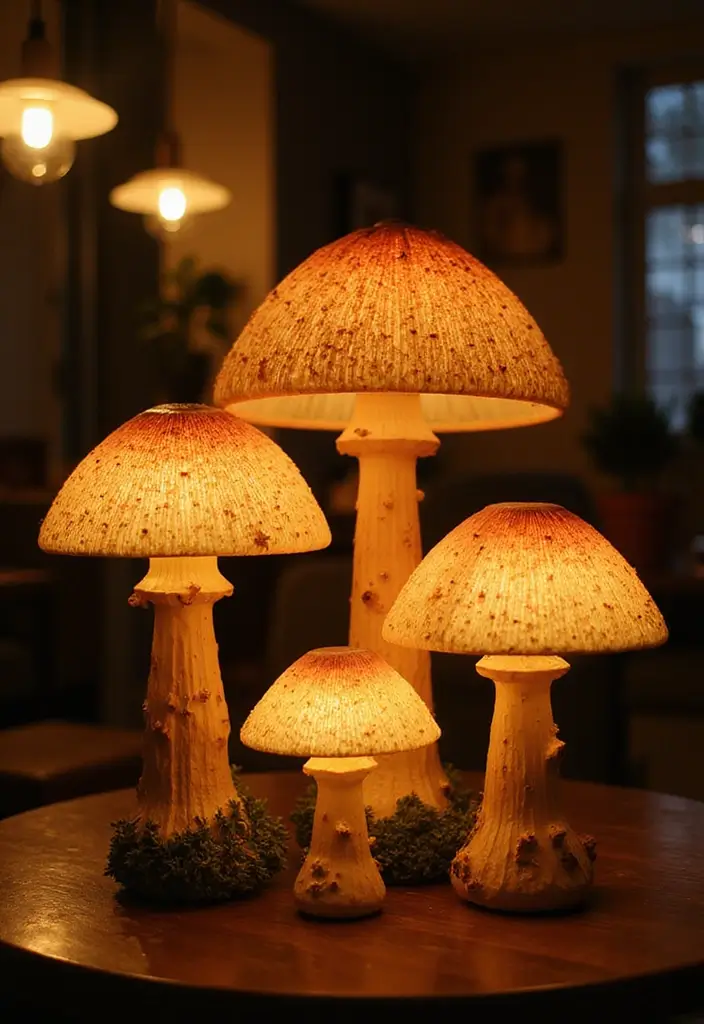 Grouped mushroom lamps creating cozy ambiance