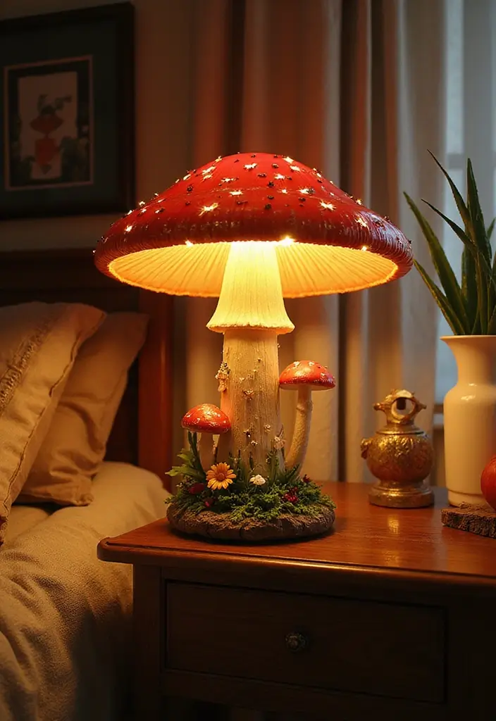Artistic hand-painted mushroom lamp