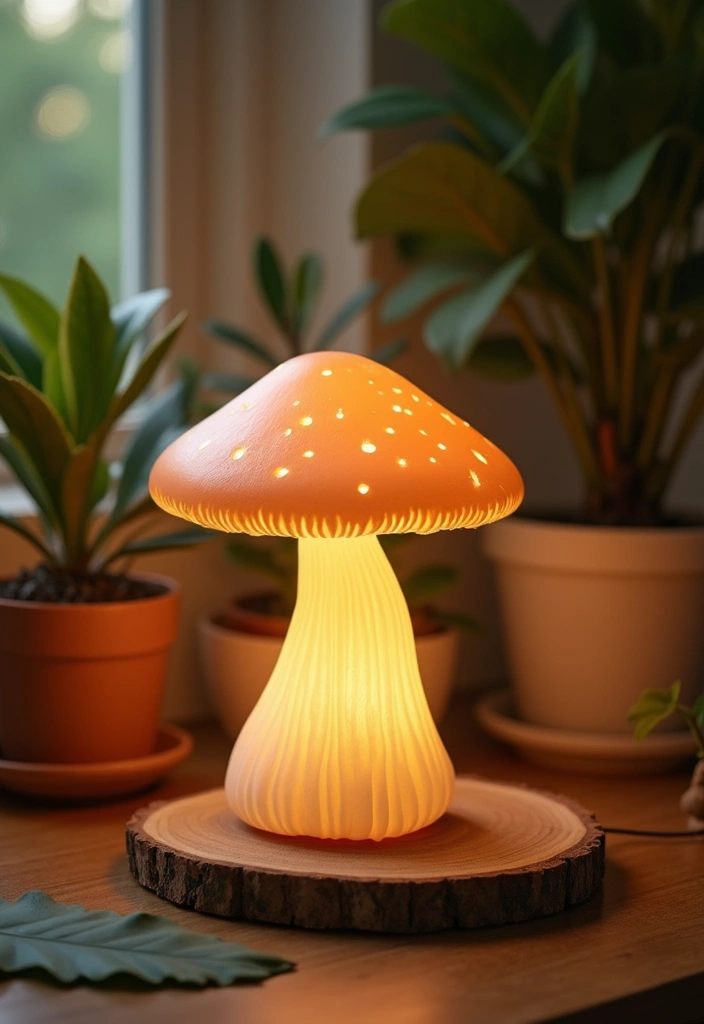 Natural elements complementing mushroom lamp