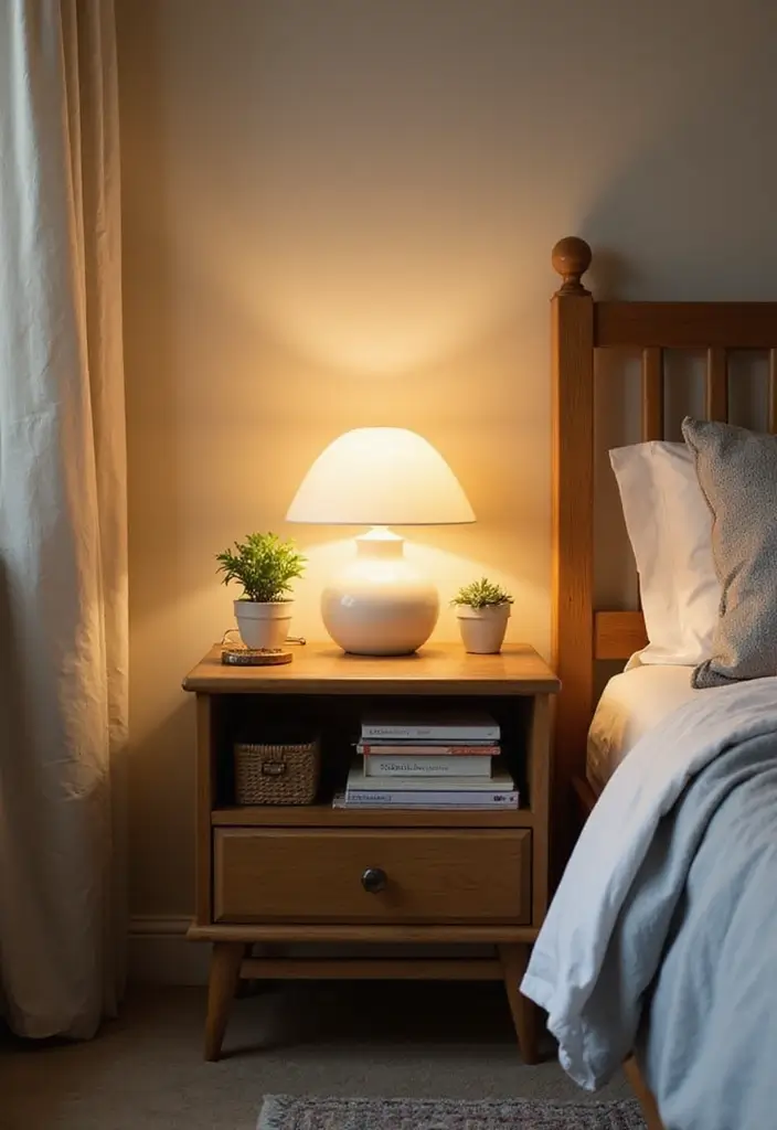 Multi-functional bedside table with mushroom lamp