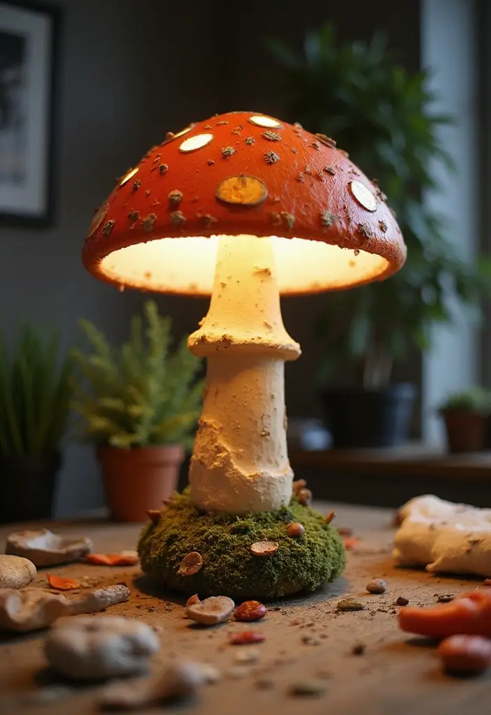 Revamped vintage lamp transformed into mushroom lamp