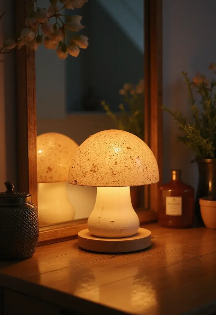 Mushroom lamp near reflective surfaces