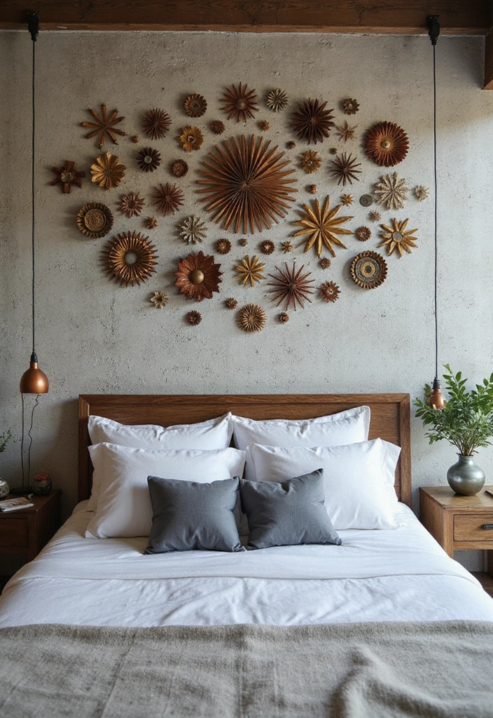 Recycled Material Wall Art in Industrial Bedroom