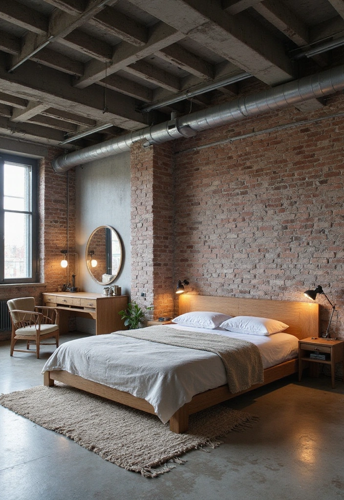 Open Layout in Industrial Bedroom