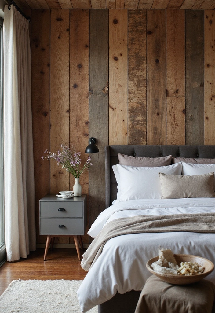 Eco-Friendly Industrial Bedroom with Reclaimed Wood Accent Wall
