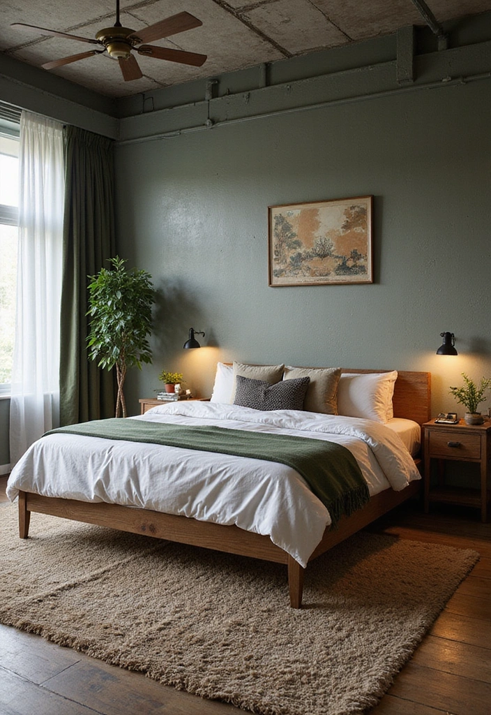 Sustainable Color Palette in Industrial Bedroom