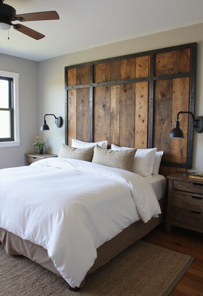 Unique Headboard in Industrial Bedroom