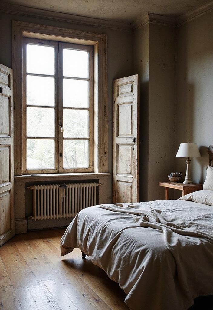 Vintage Windows in Industrial Bedroom