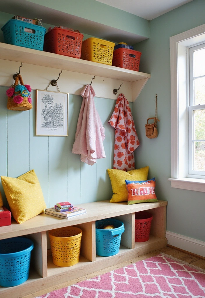 Color Coding for Easy Access in Mudroom