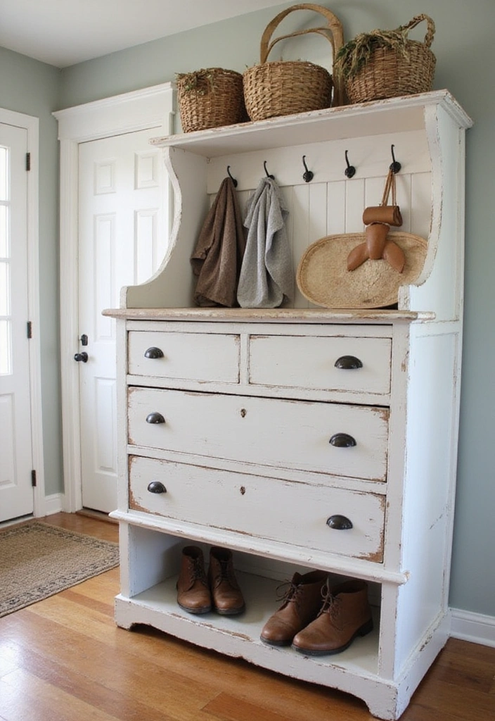Repurposed Furniture for Mudroom