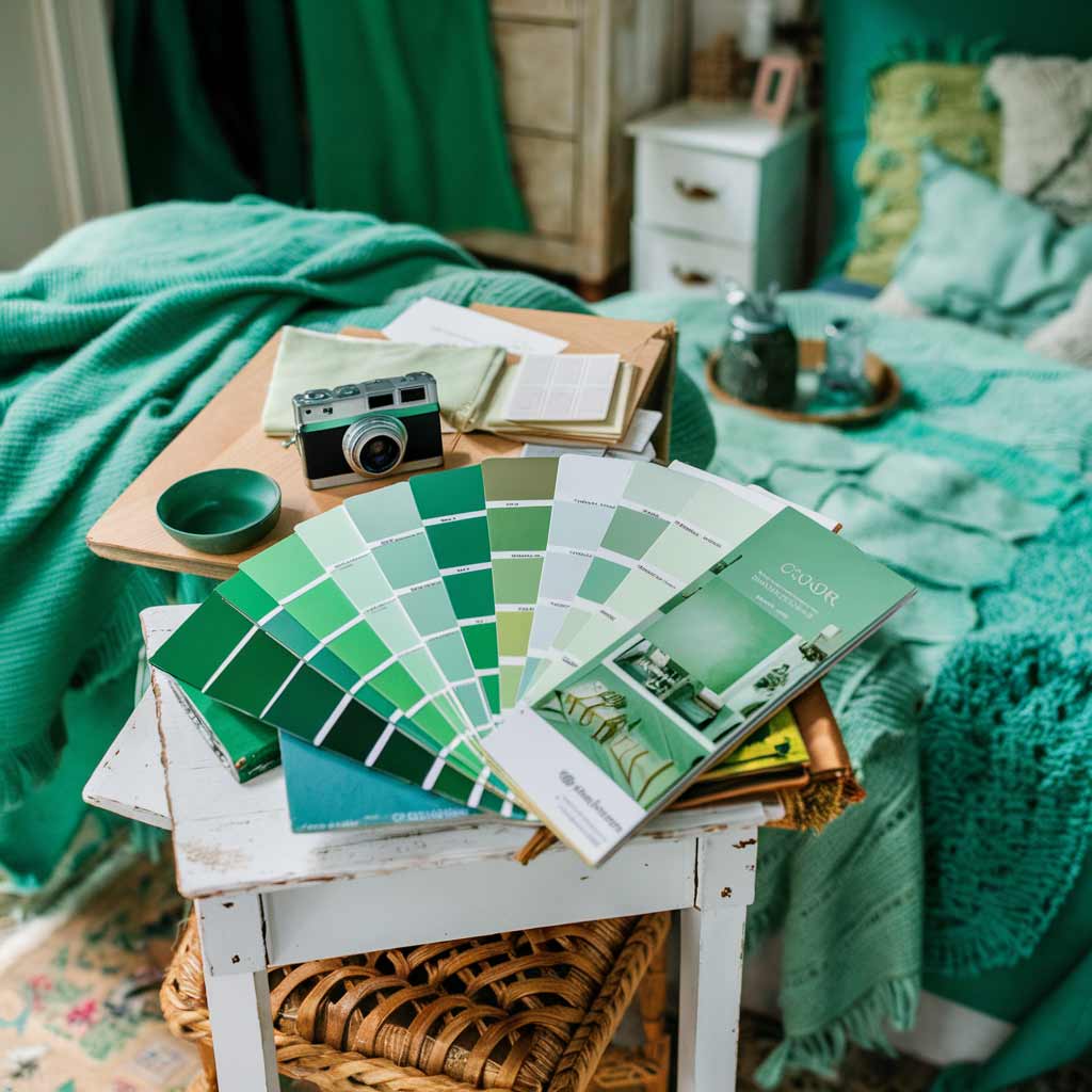 Palette of various green shades from jade to seafoam