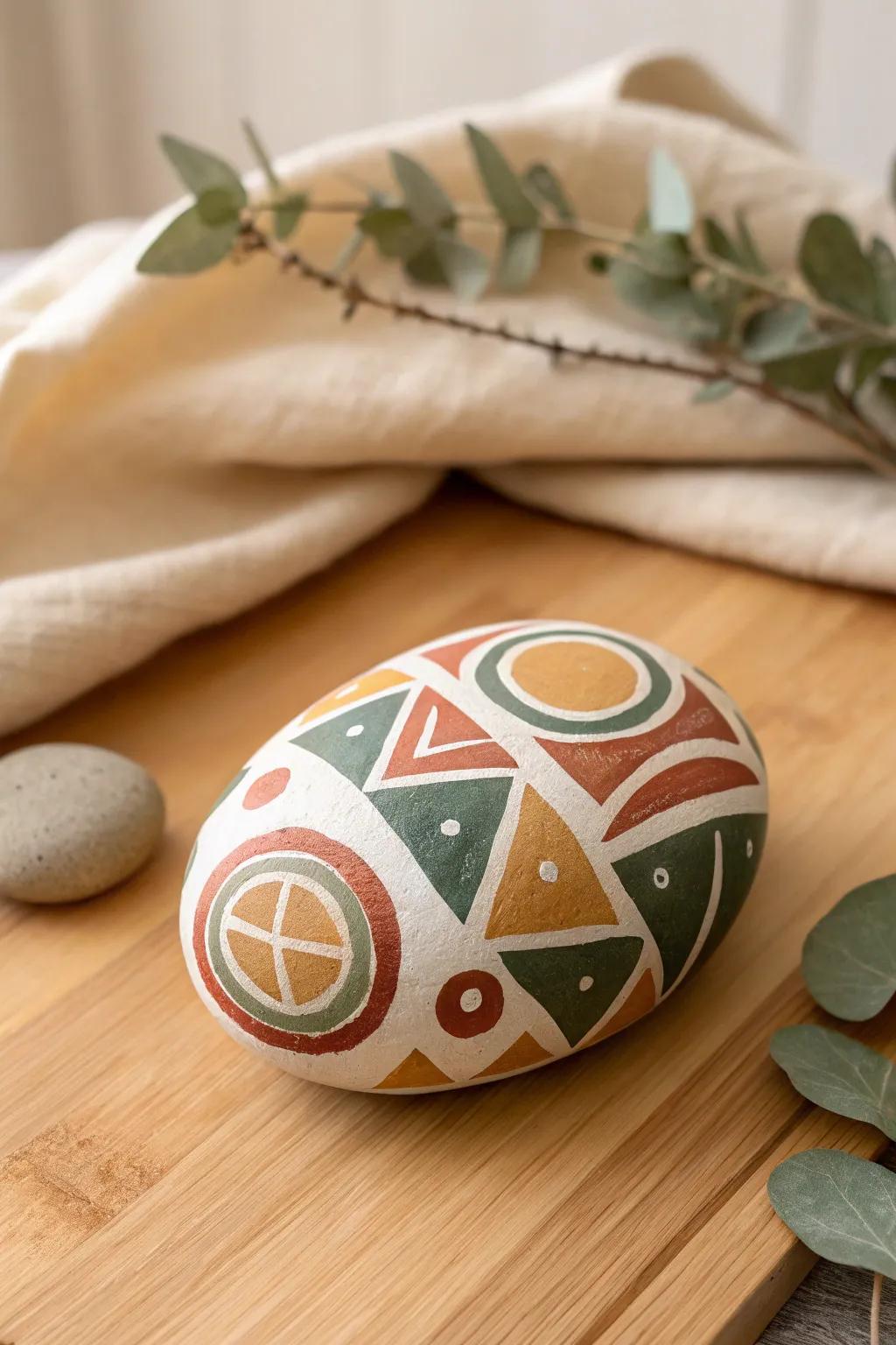 Enhance your decor with bold geometric rock art combining modern minimalism and boho vibes.