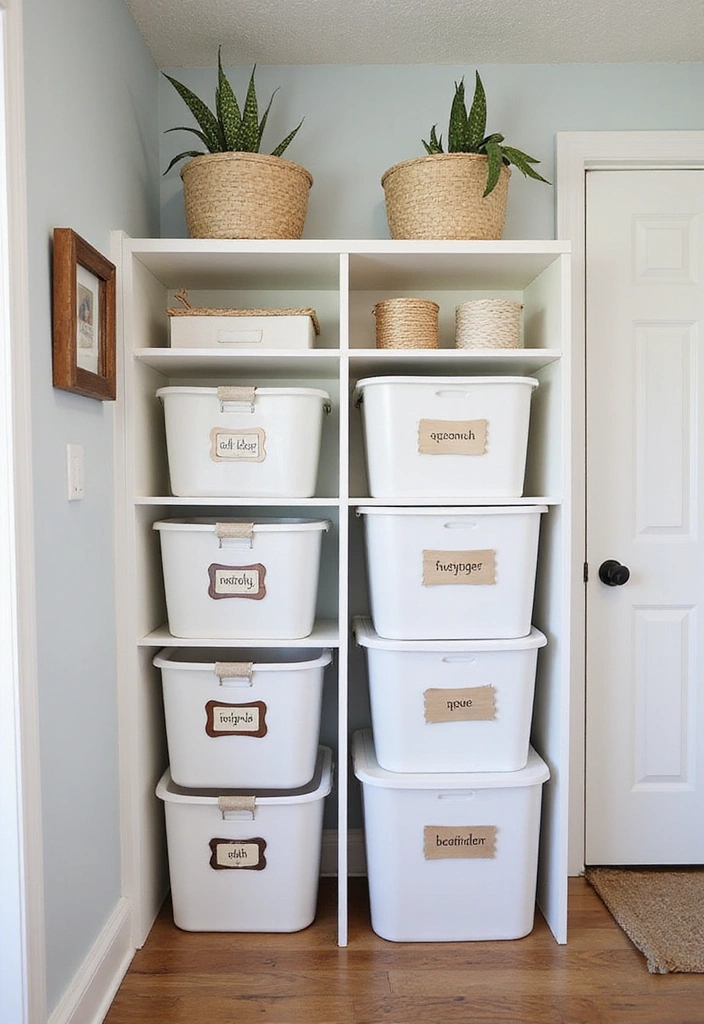 Seasonal Storage Bins for Mudroom