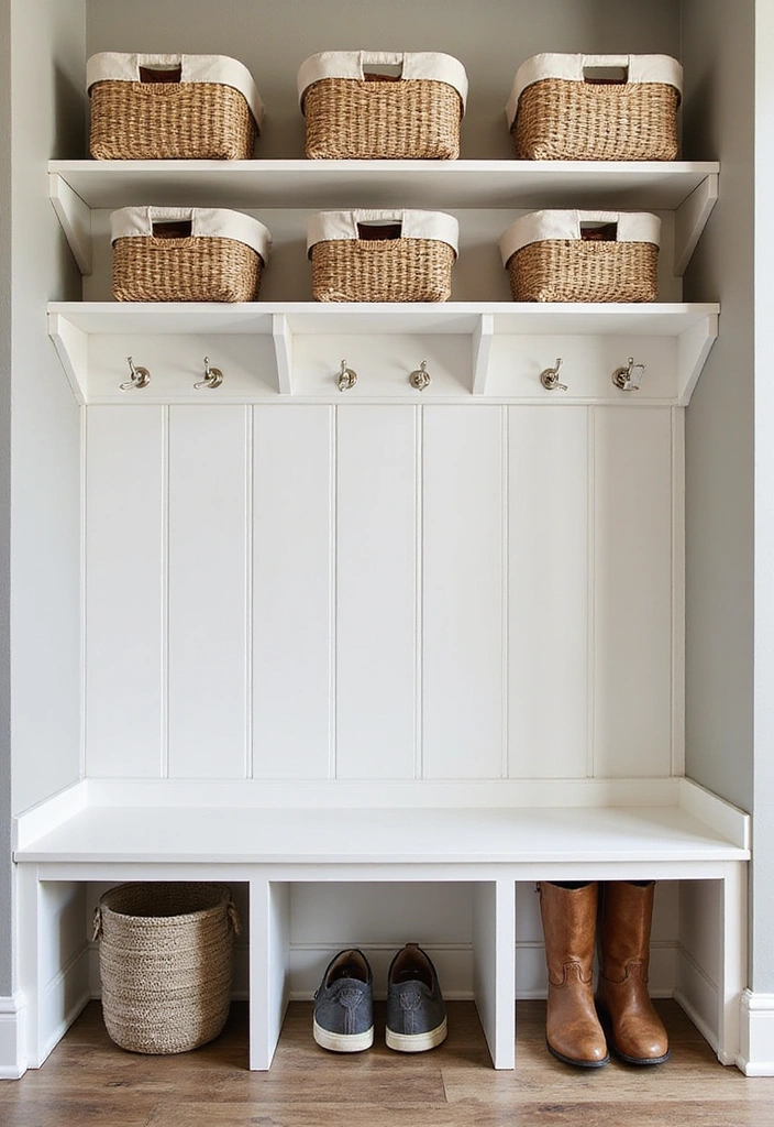 Wall-Mounted Baskets for Mudroom