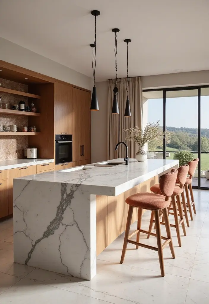 Marble Island Contrasting Coral Cabinets