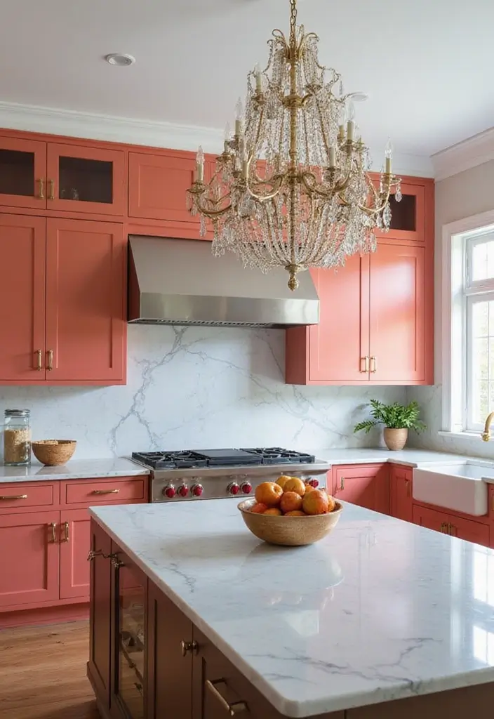 Statement Chandelier in Coral Kitchen