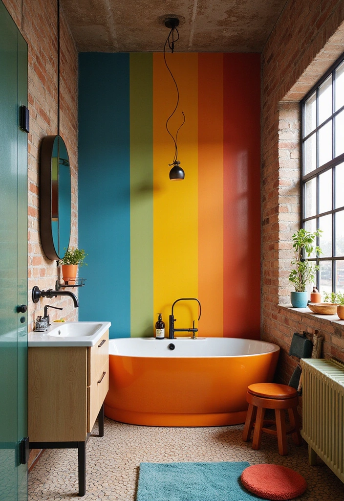 Bold Color Accents in Industrial Bathroom