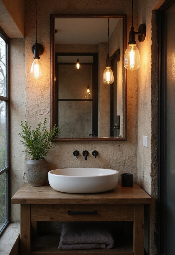 Industrial Pendant Lighting in Bathroom