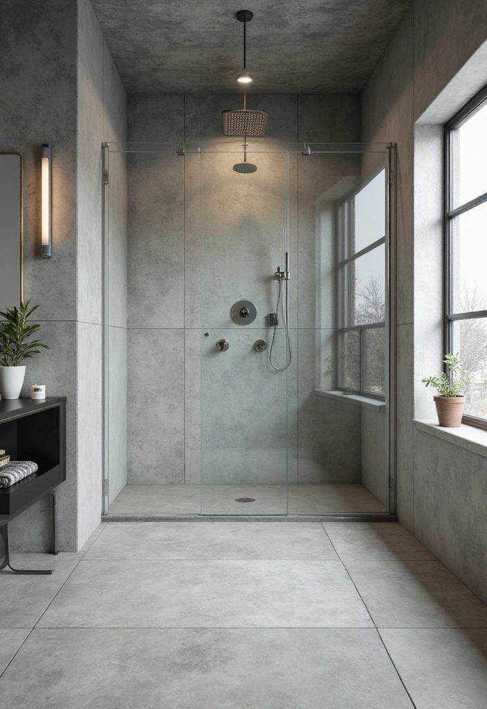 Sleek Shower in Industrial Bathroom