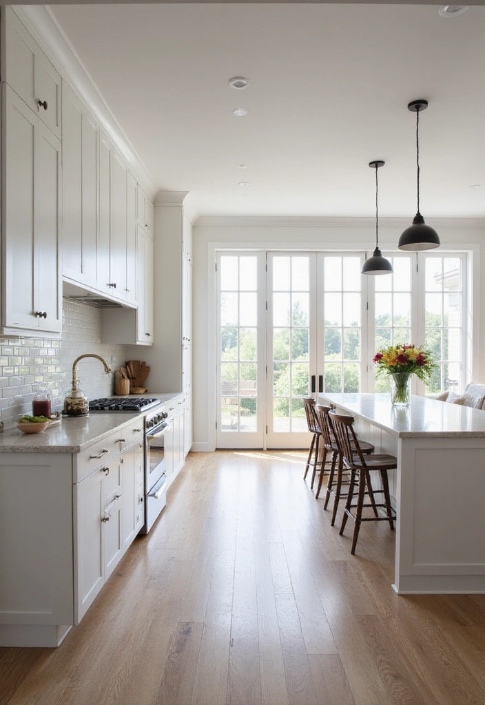 Bright Open-Concept L-Shaped Kitchen with White Shaker Cabinets