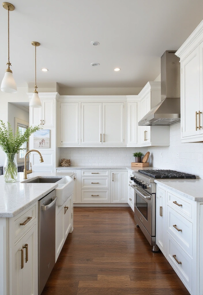 Custom L-Shaped Kitchen with White Shaker Cabinets and Unique Hardware