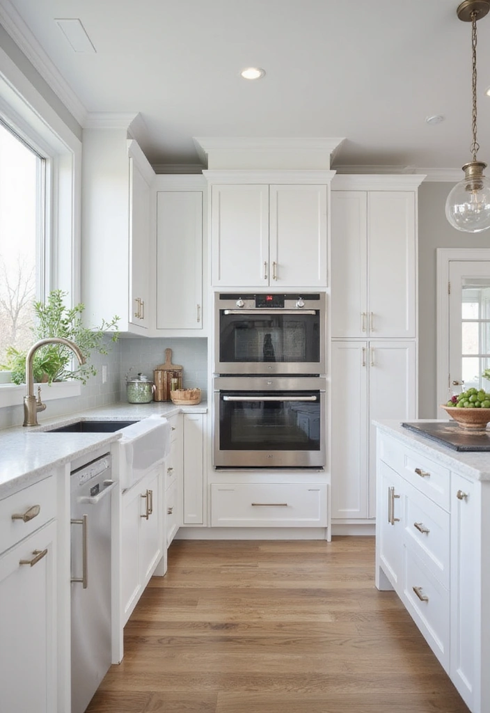 L-Shaped Kitchen with Integrated Appliances and White Shaker Cabinets