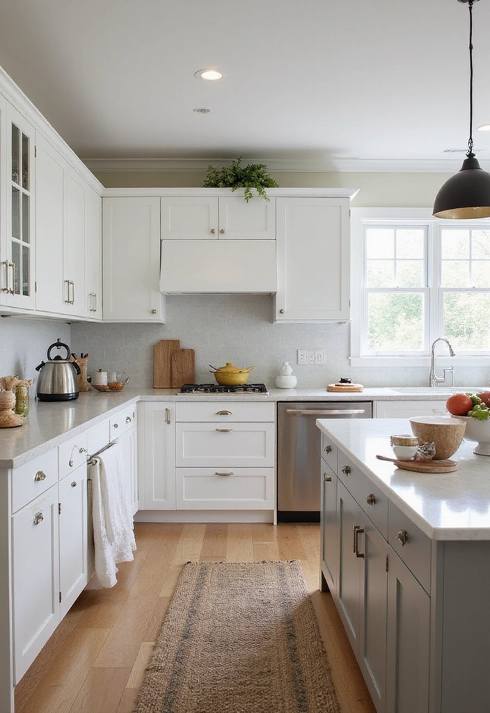 Multi-Functional L-Shaped Kitchen with White Shaker Cabinets and Kitchen Island