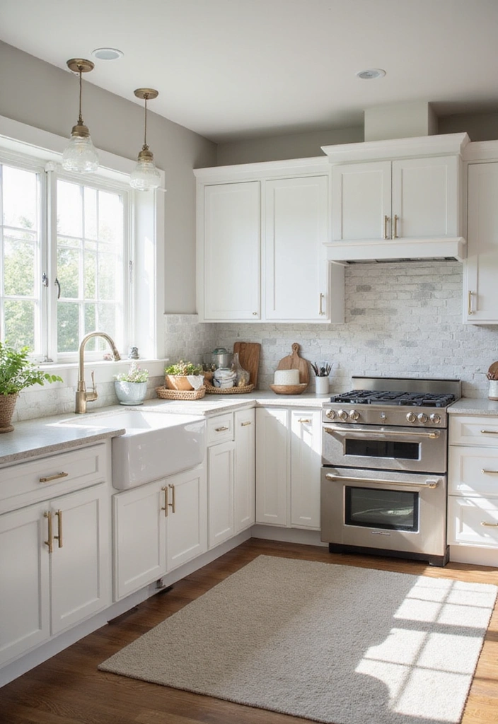 Textured L-Shaped Kitchen with White Shaker Cabinets and Peel-and-Stick Backsplash