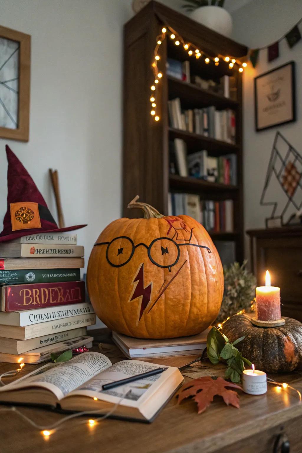 Add a magical flair to your autumn decor with a sorcerer-inspired pumpkin.