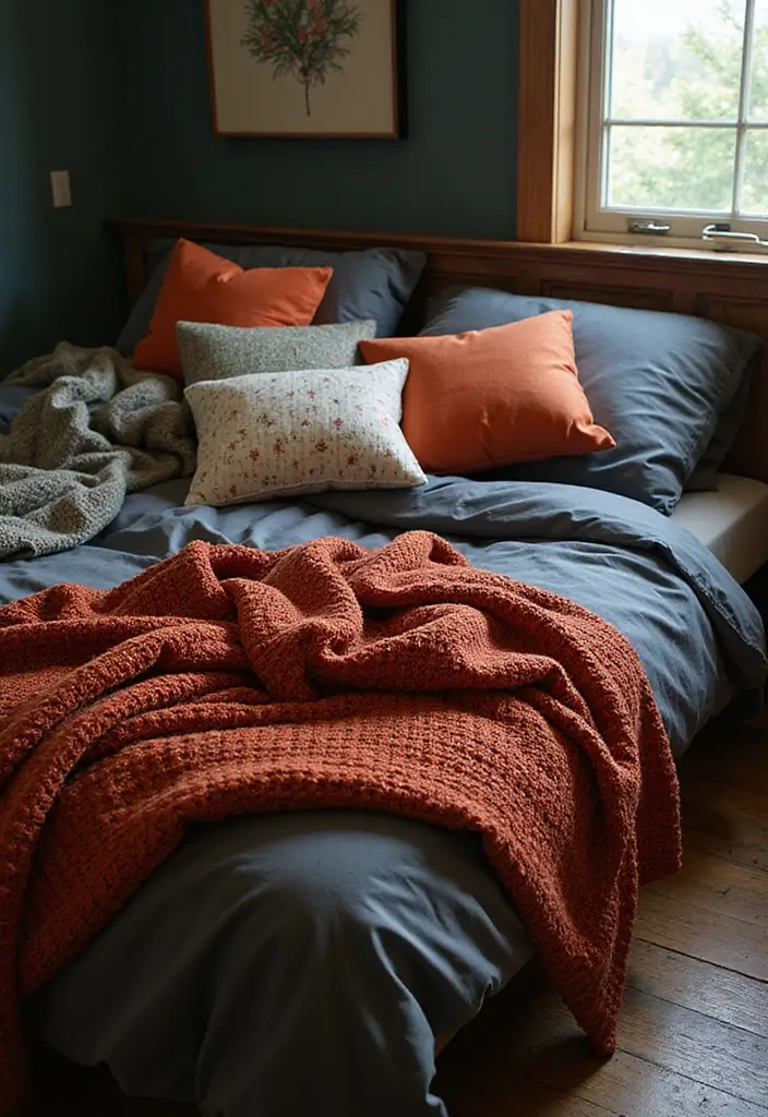 Layered Bedding in Earthy Bedroom