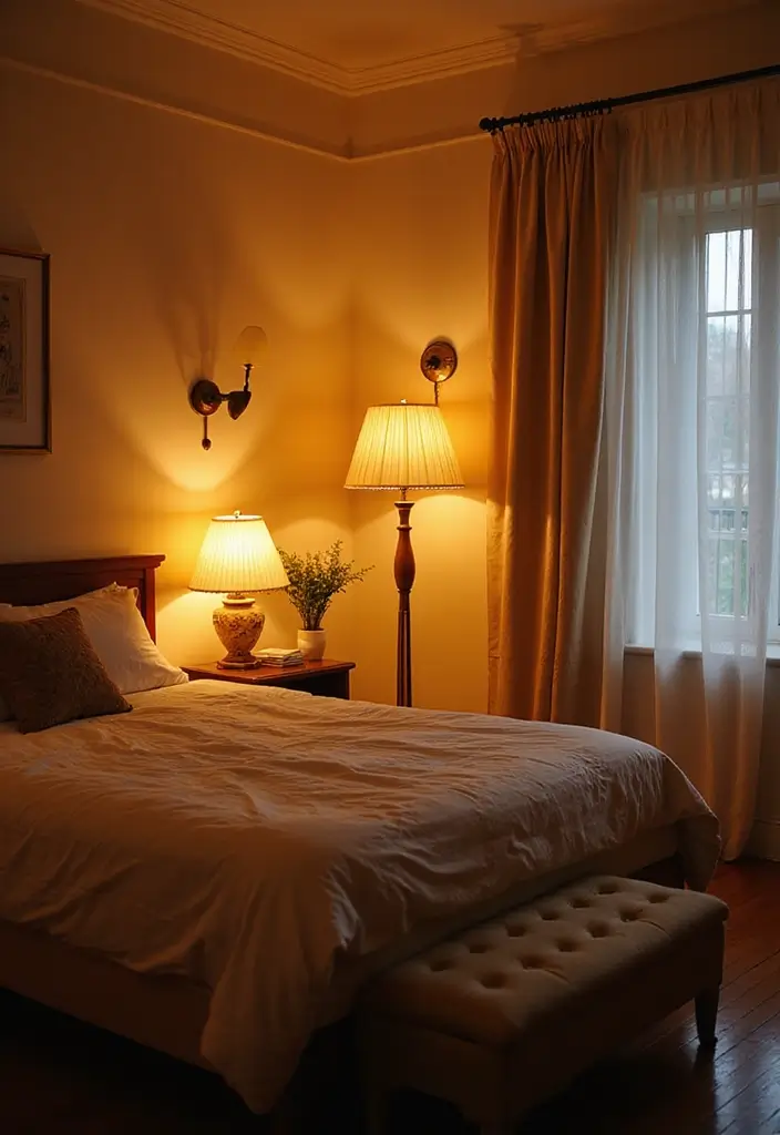 Layered Lighting Fixtures in Bedroom