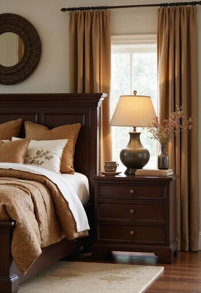 Natural Wood Furnishings in Dark Earthy Bedroom