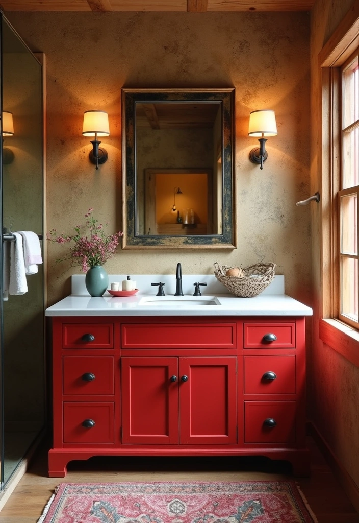 Creative Color Combinations in Rustic Bathroom