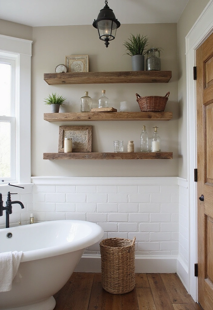 Creative Shelving in Rustic Bathroom