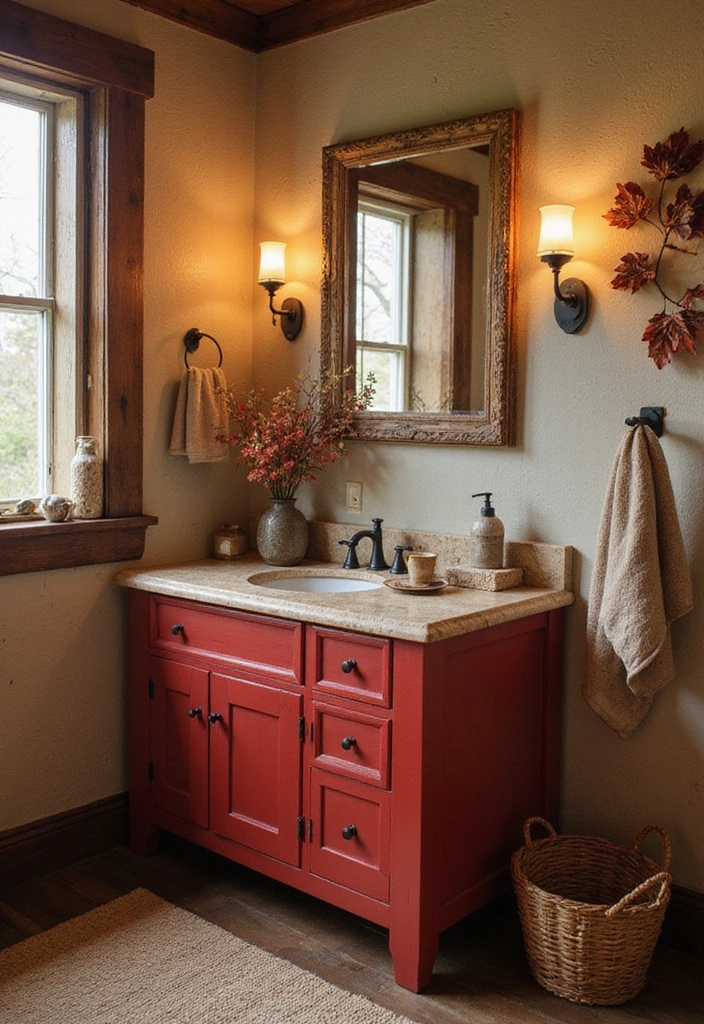 Seasonal Decor in Rustic Bathroom