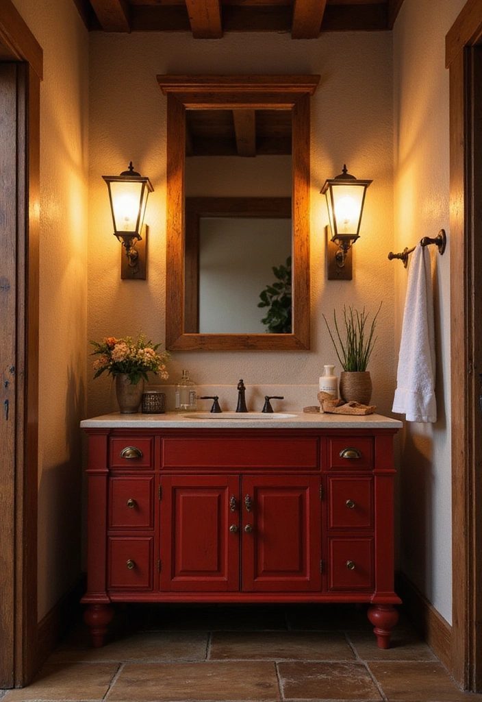 Statement Lighting in Rustic Bathroom