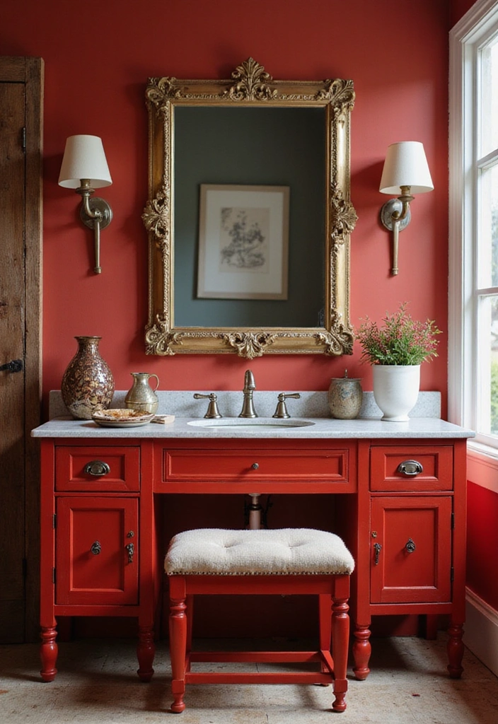 Vintage and Modern Elements in Rustic Bathroom