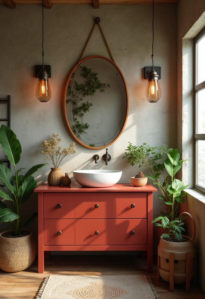 Nature-Inspired Decor in Rustic Bathroom