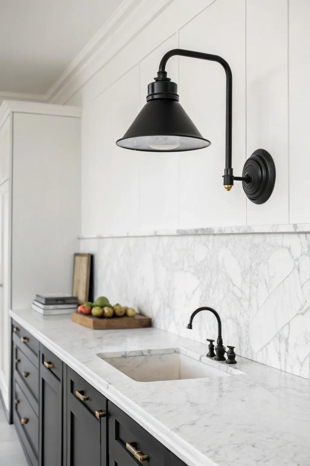 Minimalist black wall sconce enhancing kitchen elegance