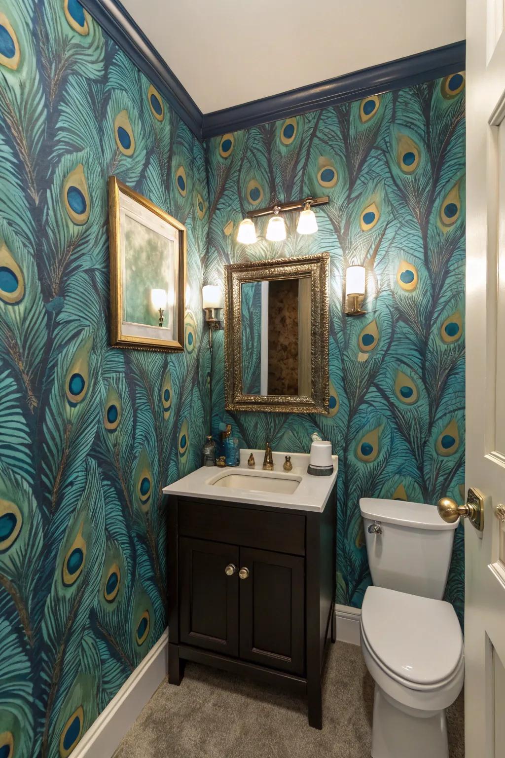 Vibrant wallpaper can elevate a small powder room into a stylish focal point.