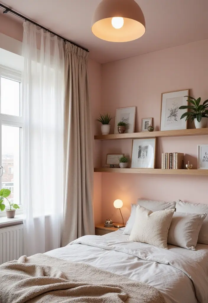 Blush Lights with Floating Shelves