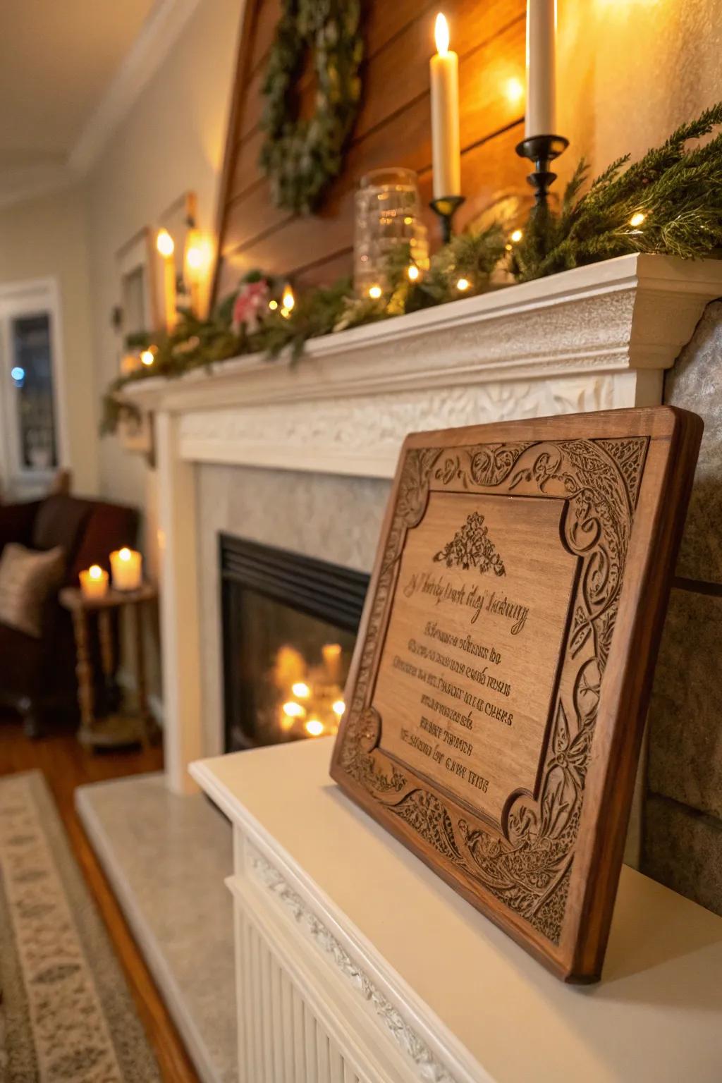 Personalized engraved wooden plaque showcasing achievement.