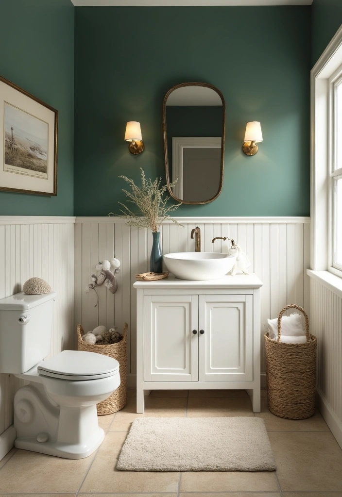 Coastal Inspired Dark Green Bathroom