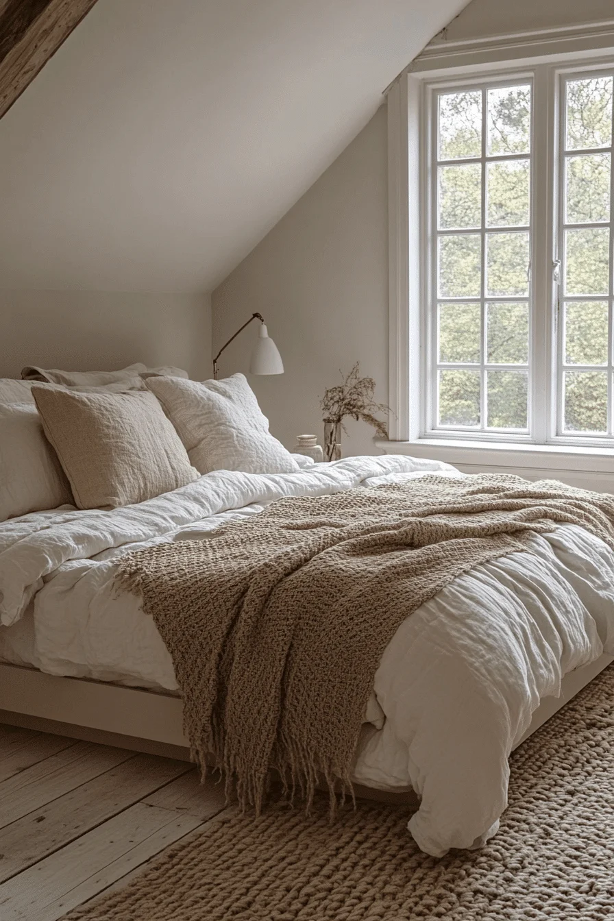 Scandinavian bedroom with light wood and soft textiles