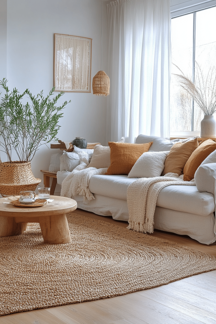 Minimalist living room with neutral tones and sleek furniture