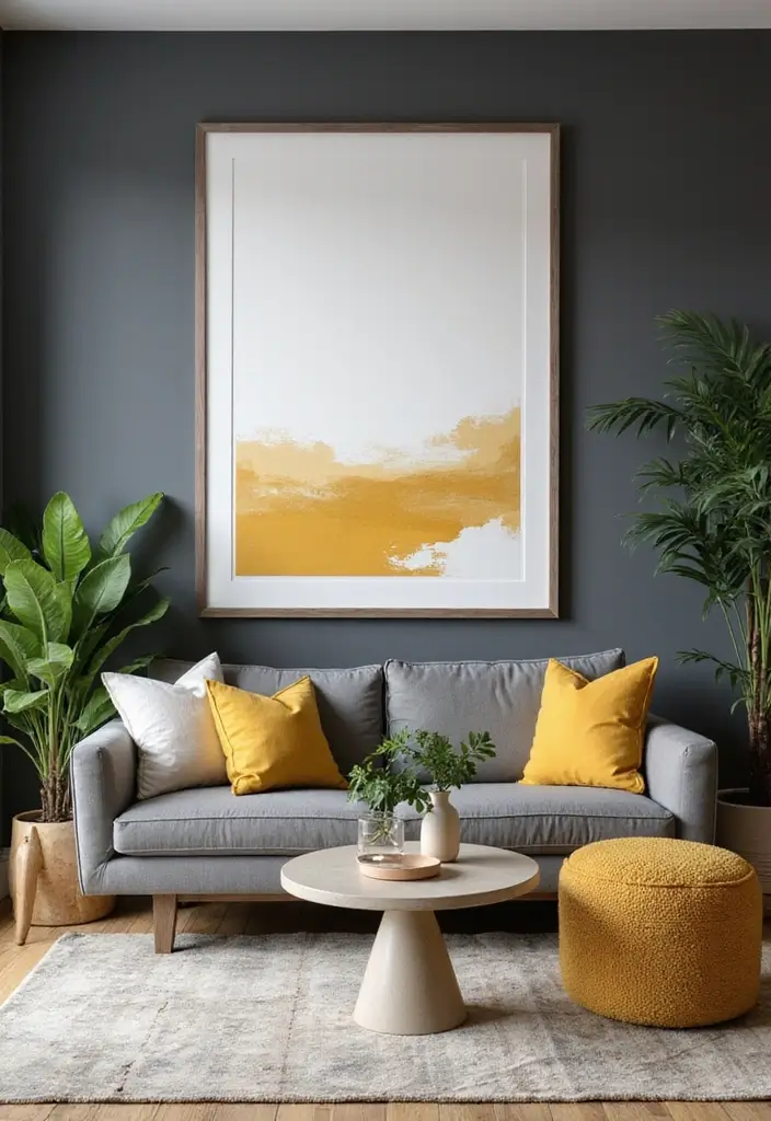 Oversized Abstract Art in Dark Gray Wall Living Rooms